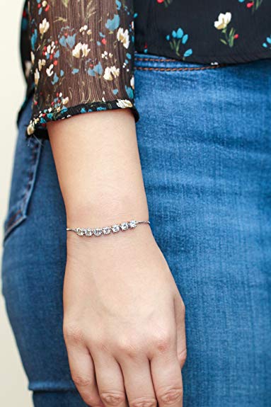 Seven Princess White Swarovski Elements Bracelet in 18K White Gold