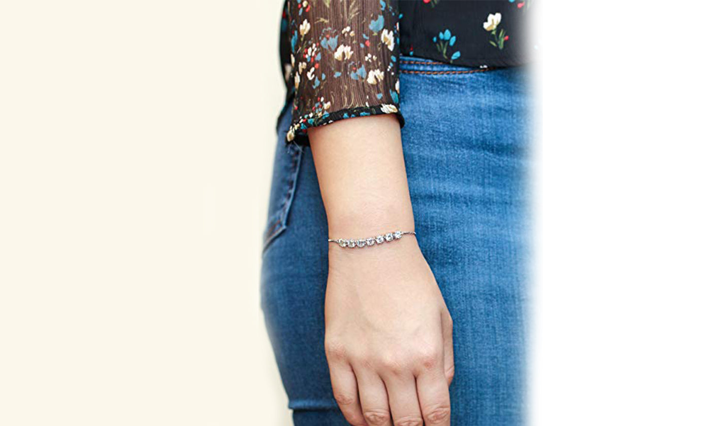 Halo Stud Earring with Adjustable Tennis Bracelet made With Swarovski Crystals with Luxe Box - 18K Rose