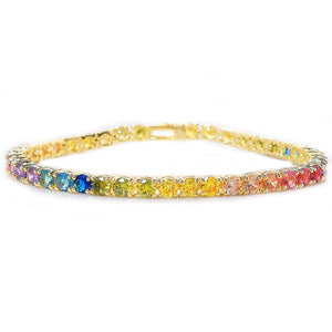 Rainbow Austrian Elements Princess Cut Tennis Bracelet in 14K Gold Plating