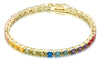 Rainbow Austrian Elements Princess Cut Tennis Bracelet in 14K Gold Plating