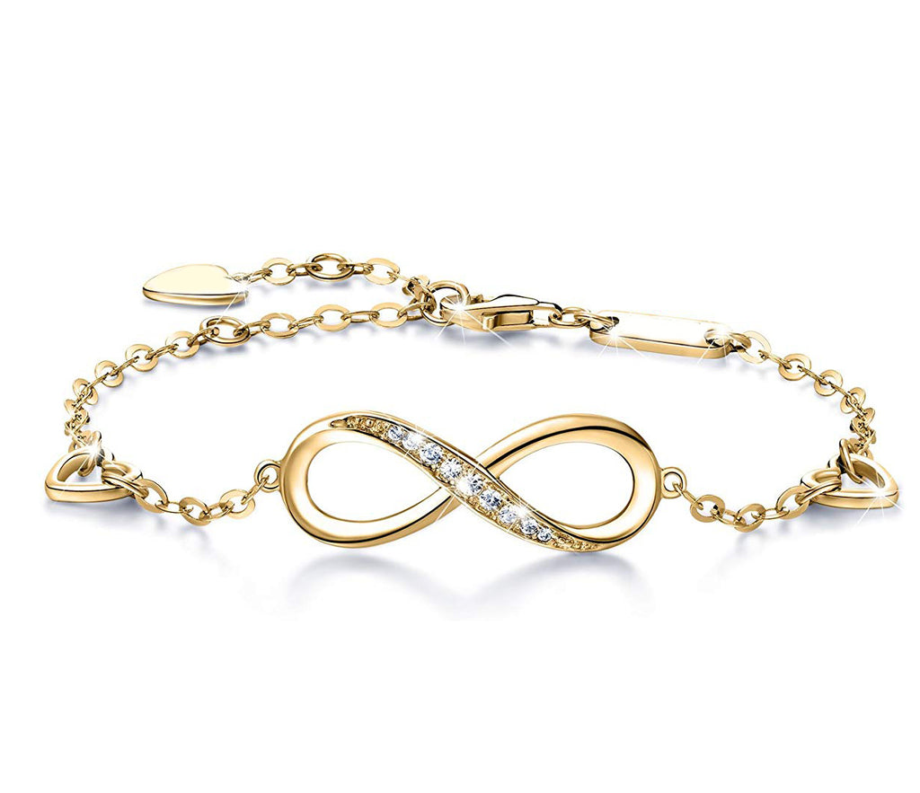 White Austrian Elements Infinite Pendant Chain Bracelet in 14K Gold Plating