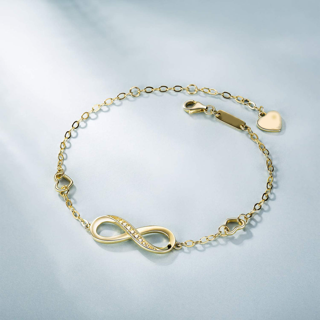 White Austrian Elements Infinite Pendant Chain Bracelet in 14K Gold Plating