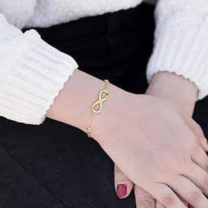 White Austrian Elements Infinite Pendant Chain Bracelet in 14K Gold Plating