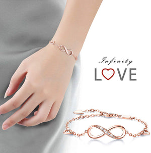 White Austrian Elements Infinite Pendant Chain Bracelet in 14K Rose Gold Plating