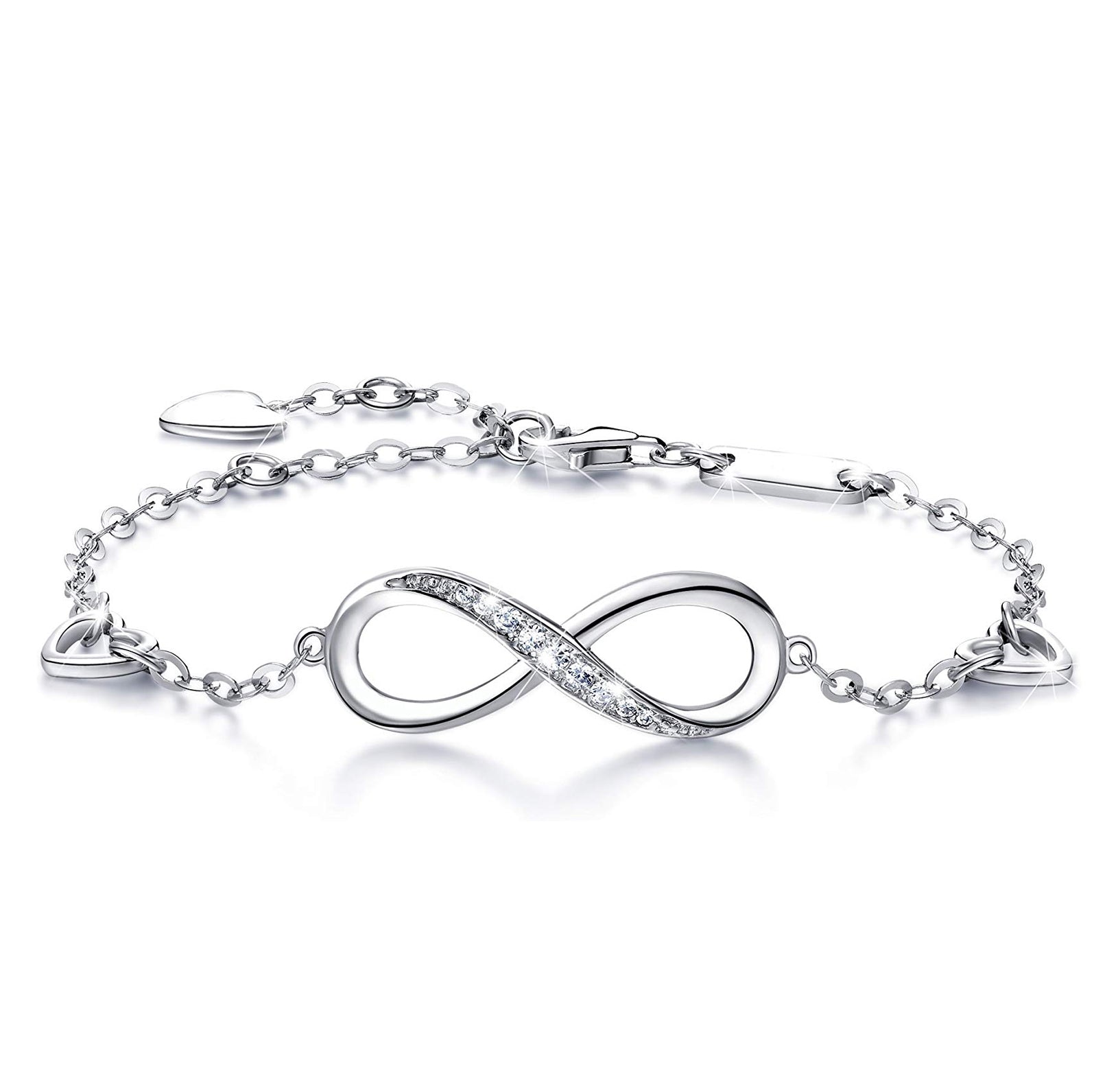 White Austrian Elements Infinite Pendant Chain Bracelet in 14K White Gold Plating