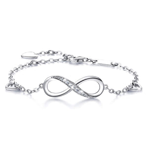 White Austrian Elements Infinite Pendant Chain Bracelet in 14K White Gold Plating