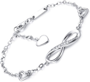 White Austrian Elements Infinite Pendant Chain Bracelet in 14K White Gold Plating