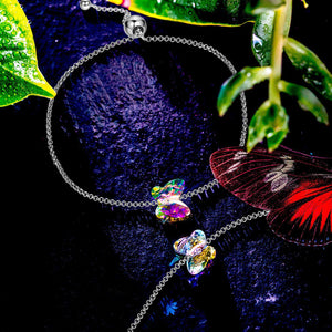 Rainbow Aurora Borealis Butterfly Pendant Bracelet in 14K White Gold