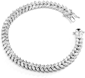 Double Marquis Cut White Austrian Elements Tennis Bracelet in 14K White Gold