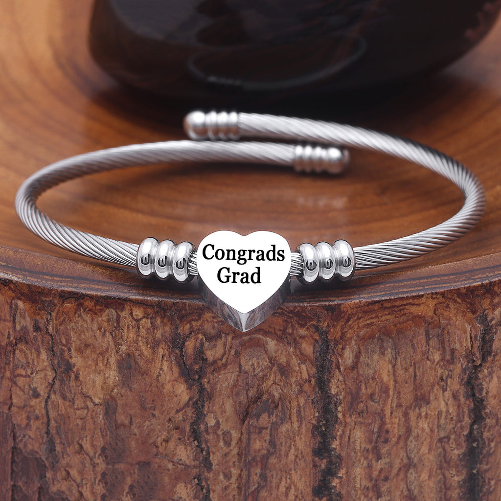 Congratulation 2020 Graduates! "Congrads Grad" Heart Charm Stainless Steel Bangle