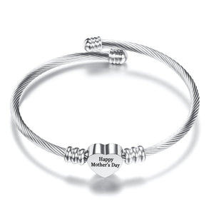 FAST SHIPPING! Mother's Day Stainless Steel Heart Charm Bangle