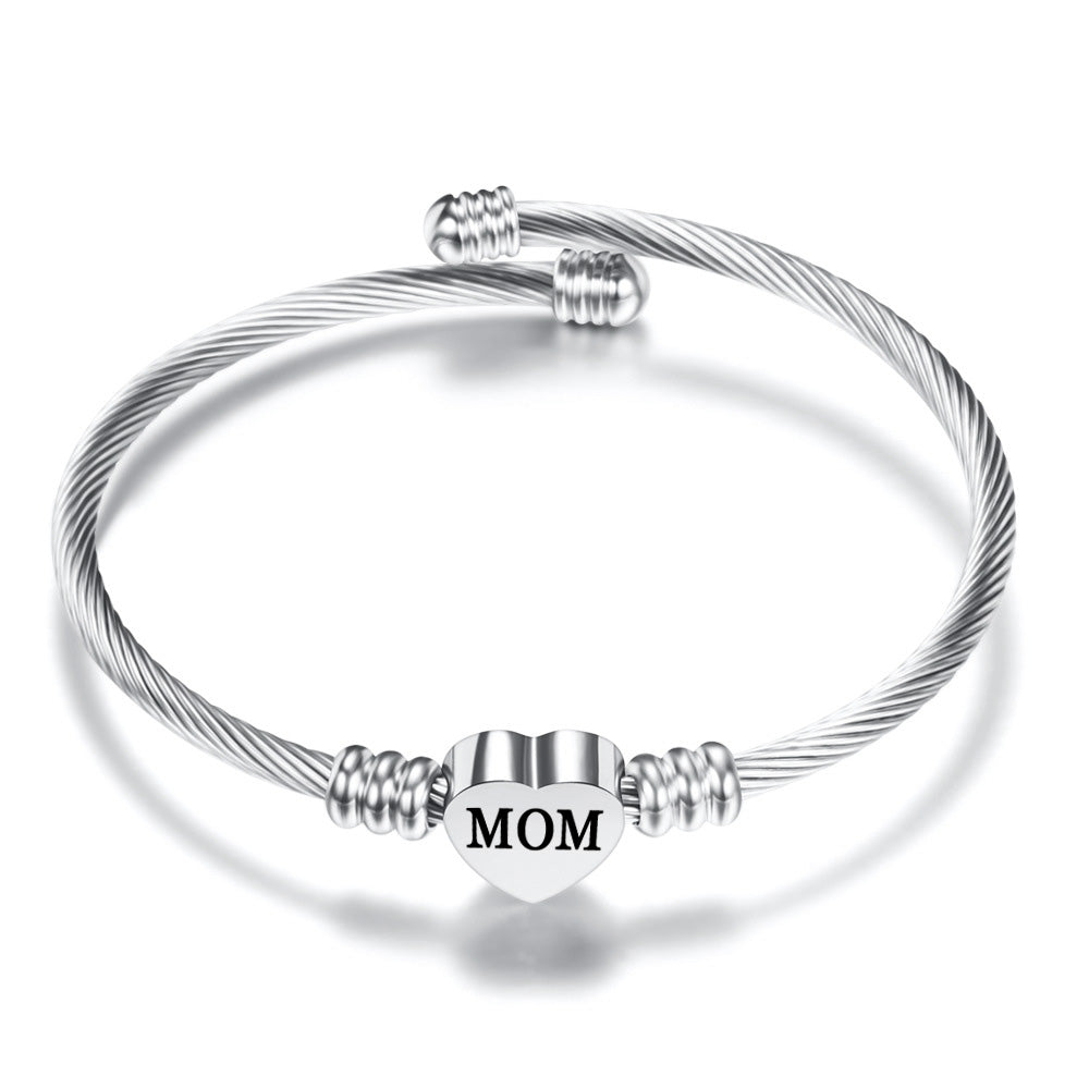 FAST SHIPPING! Mother's Day Stainless Steel Heart Charm Bangle