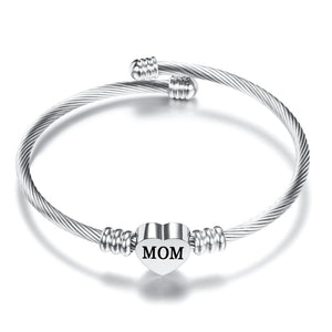 FAST SHIPPING! Mother's Day Stainless Steel Heart Charm Bangle