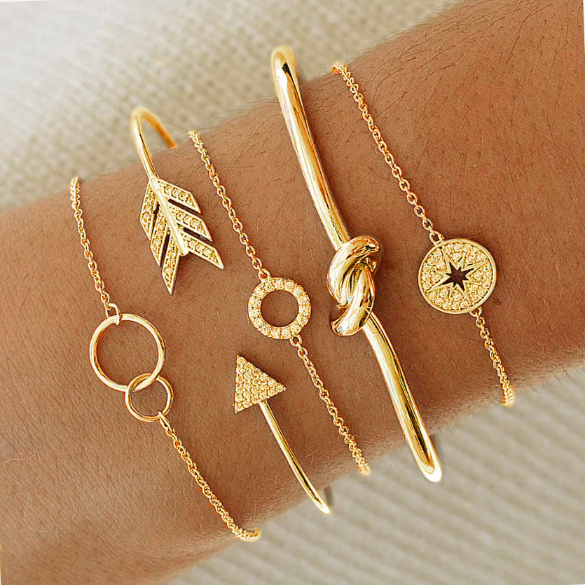 5 Piece Pave Loveknot Bracelet Gold Set