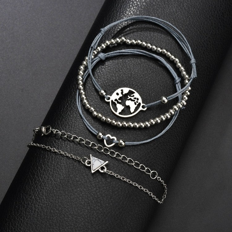 White Marble Pyramid Filigree World 4 Piece Bracelet Set