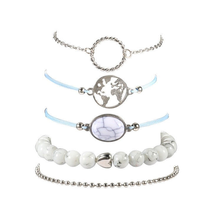 White Marble Filligree Strectch 5 Piece Bracelet