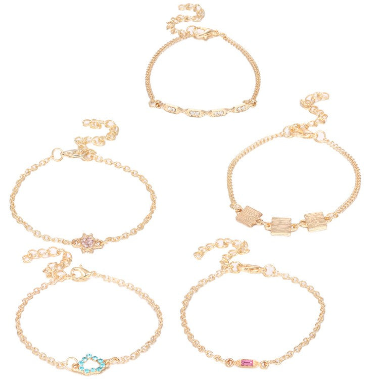 5 Piece Cute & Kitschy Pave Minimalist Bracelet Set