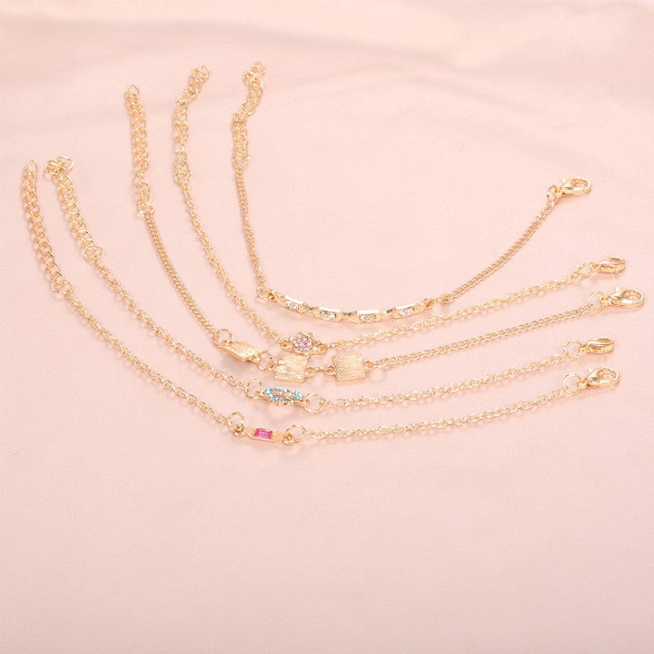 5 Piece Cute & Kitschy Pave Minimalist Bracelet Set