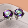 Mystic Topaz Embellished with Swarovski Crystals 7mm Stud Earringin 18K White Gold Plated