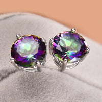 Mystic Topaz Embellished with Swarovski Crystals 7mm Stud Earringin 18K White Gold Plated