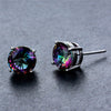 Mystic Topaz Embellished with Swarovski Crystals 7mm Stud Earringin 18K White Gold Plated