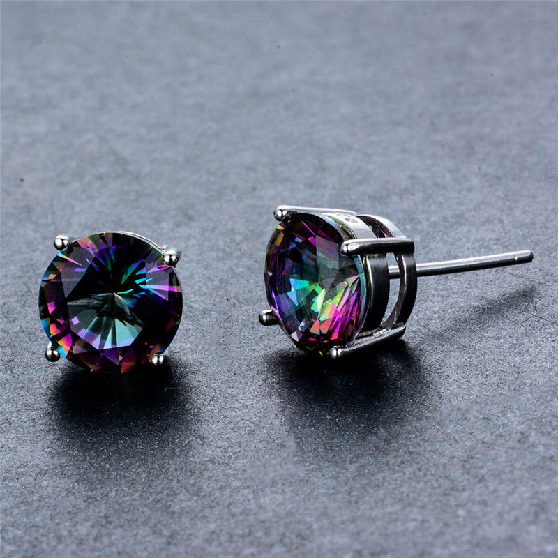 Mystic Topaz Embellished with Swarovski Crystals 7mm Stud Earringin 18K White Gold Plated
