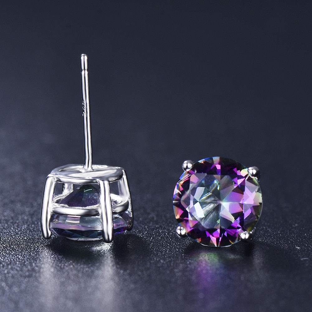 Mystic Topaz Embellished with Swarovski Crystals 7mm Stud Earringin 18K White Gold Plated