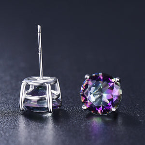 Mystic Topaz Embellished with Austrian Crystals 7mm Stud Earringin 18K White Gold Plated