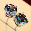 Mystic Topaz Embellished with Austrian Crystals 7mm Stud Earringin 18K White Gold Plated