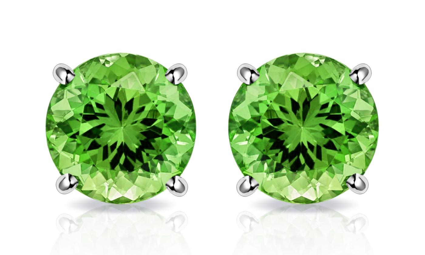 Peridot Created Austrian Crystal 6mm Stud Earring 14K White Gold Plated - 1.00 CT