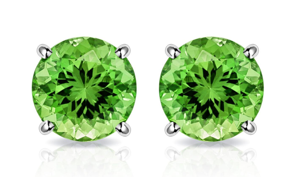 Peridot Created Austrian Crystal 6mm Stud Earring 14K White Gold Plated - 1.00 CT