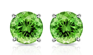 Peridot Created Austrian Crystal 6mm Stud Earring 14K White Gold Plated - 1.00 CT