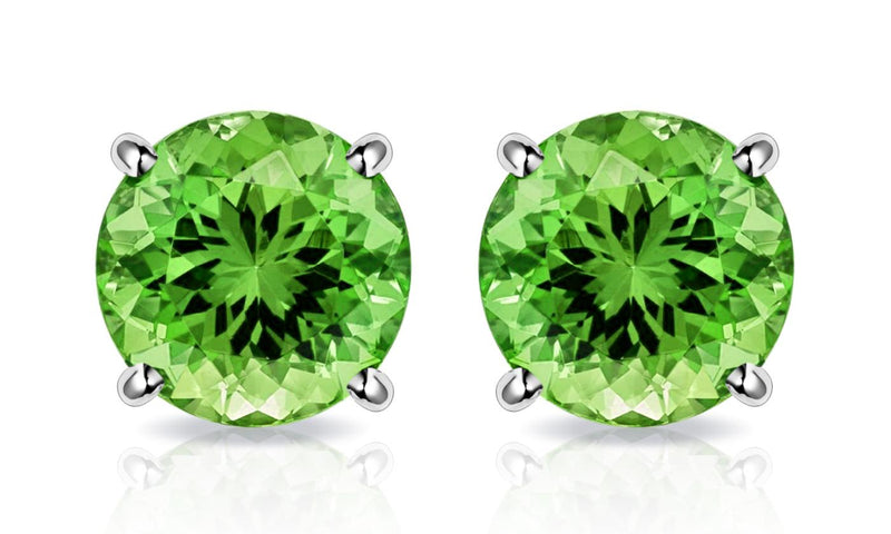 Peridot Created Austrian Crystal 6mm Stud Earring 14K White Gold Plated - 1.00 CT