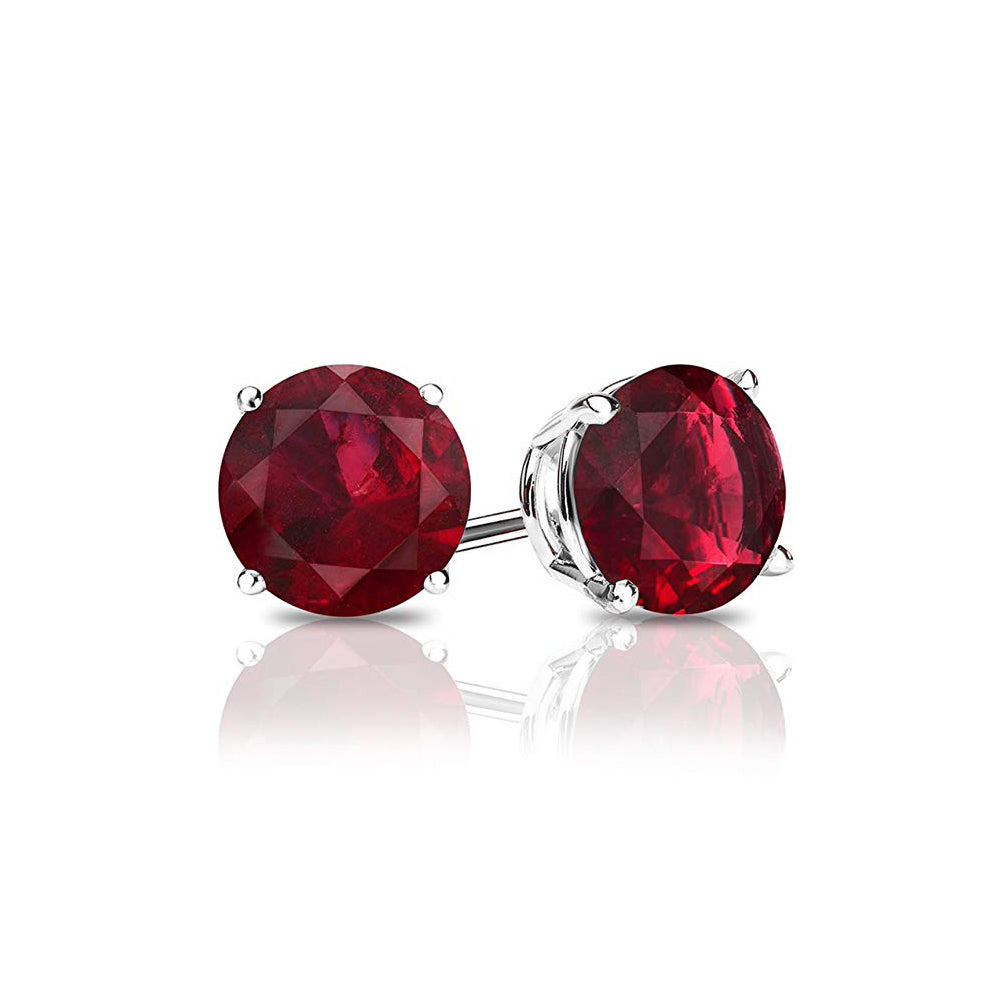 Ruby CreatedAustrian Crystal 6mm Stud Earring 14K White Gold Plated - 1.00 CT