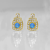 Oceanic Opal Double Halo Stud Earrings Made With Swarovski Elements in 18K Gold Plating