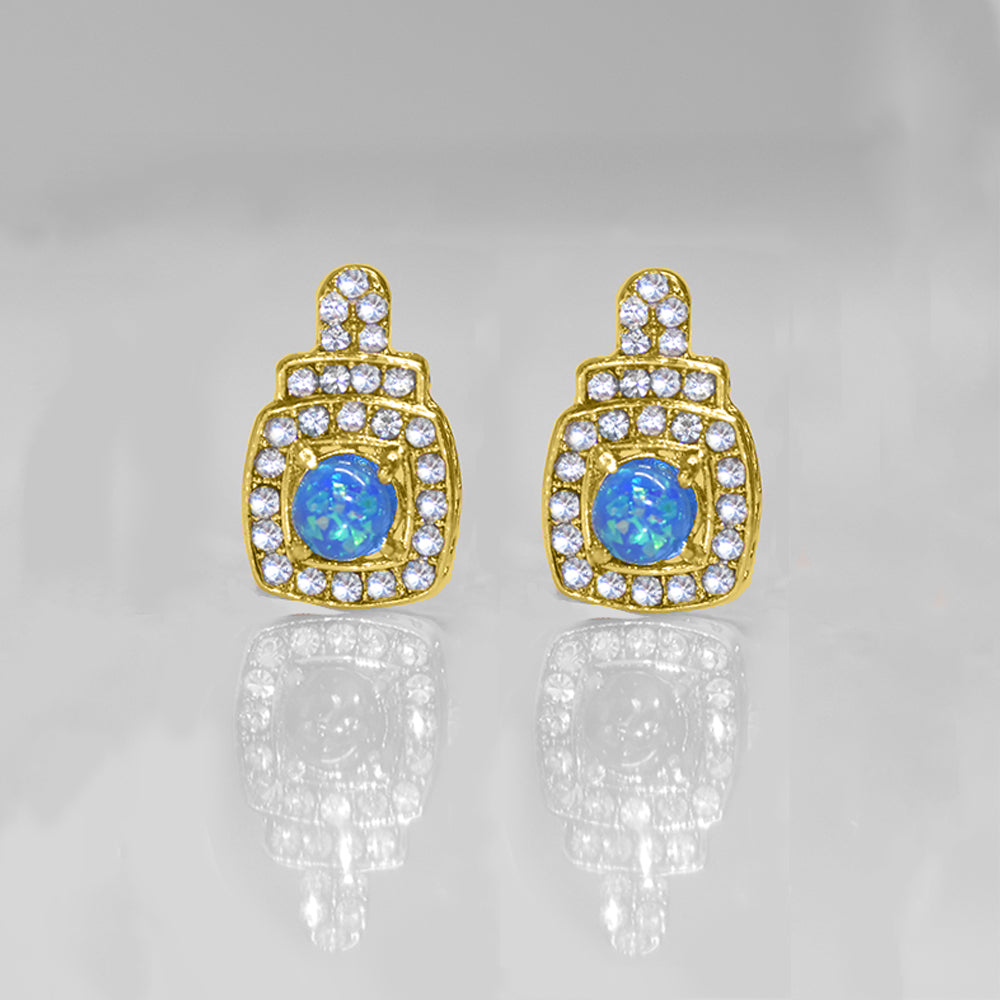Oceanic Opal Double Halo Stud Earrings Made With Swarovski Elements in 18K Gold Plating