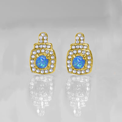 Oceanic Opal Double Halo Stud Earrings Made With Swarovski Elements in 18K Gold Plating