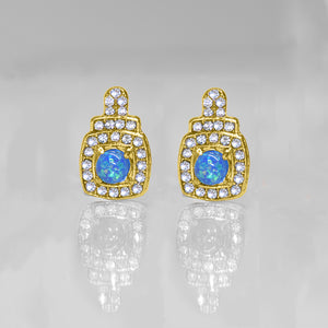 Oceanic Opal Double Halo Stud Earrings Made With Austrian Elements in 18K Gold Plating