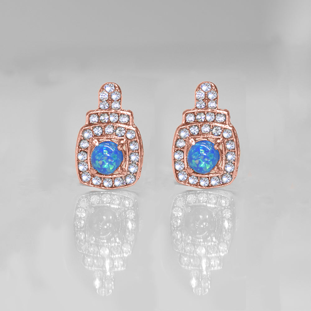 Oceanic Opal Double Halo Stud Earrings Made With Swarovski Elements in 18K Gold Plating