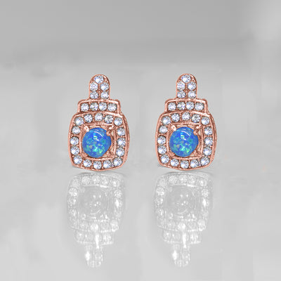 Oceanic Opal Double Halo Stud Earrings Made With Swarovski Elements in 18K Gold Plating