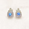Oceanic Opal Double Halo Stud Earrings Made With Swarovski Elements in 18K Gold Plating