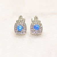 Oceanic Opal Double Halo Stud Earrings Made With Swarovski Elements in 18K Gold Plating