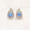 Oceanic Opal Double Halo Stud Earrings Made With Austrian Elements in 18K Gold Plating