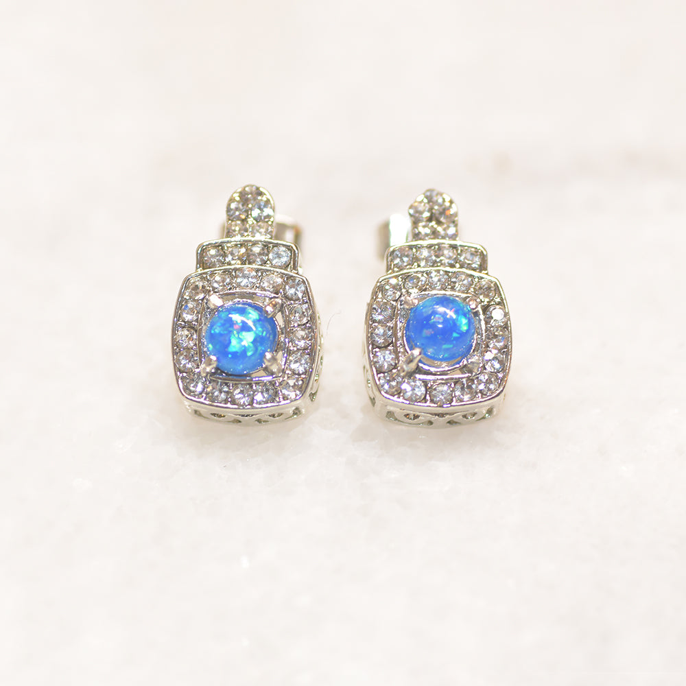 Oceanic Opal Double Halo Stud Earrings Made With Austrian Elements in 18K Gold Plating