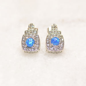 Oceanic Opal Double Halo Stud Earrings Made With Austrian Elements in 18K Gold Plating