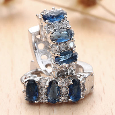 Simulated Gemstone Multi Gem Earrings in 18K White Gold (Multiple Options)