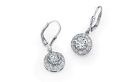 Pave Halo Disc Drop Earring Embellished with Swarovski Crystals in 18K White Gold Plated