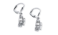Pave Halo Disc Drop Earring Embellished with Swarovski Crystals in 18K White Gold Plated
