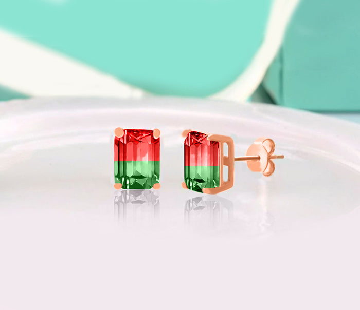 5.00 Ctw Emerald Cut Ruby/Emerald Stud Earringsin 18K Rose Gold Plated, Earring, Golden NYC Jewelry, Golden NYC Jewelry jewelryjewelry deals, swarovski crystal jewelry, groupon jewelry,, jewelry for mom,