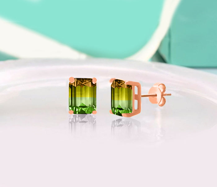 5.00 Ctw Emerald Cut Citrine/Emerald Stud Earringsin 18K Rose Gold Plated, Earring, Golden NYC Jewelry, Golden NYC Jewelry jewelryjewelry deals, swarovski crystal jewelry, groupon jewelry,, jewelry for mom,